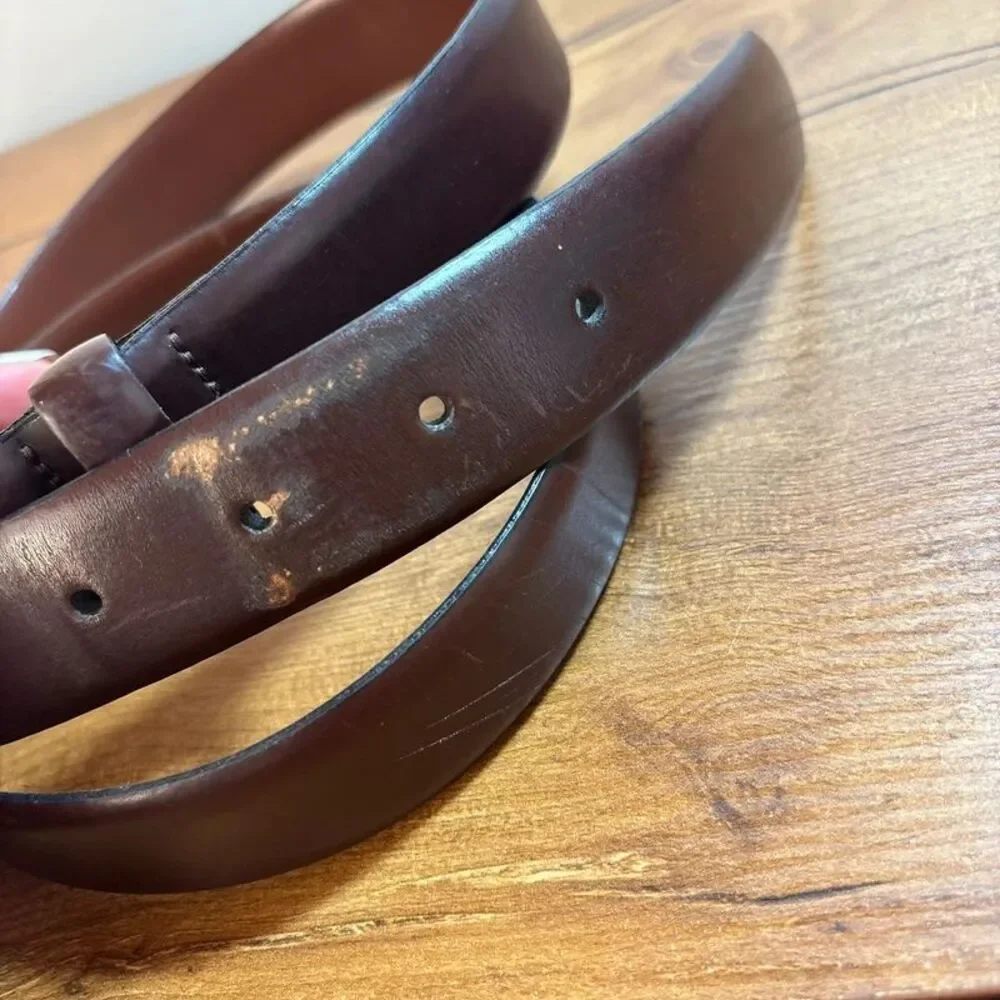 Genuine Italian Leather Belt Mens Size 36 / 90 Dark Brown Solid Brass Made Italy
